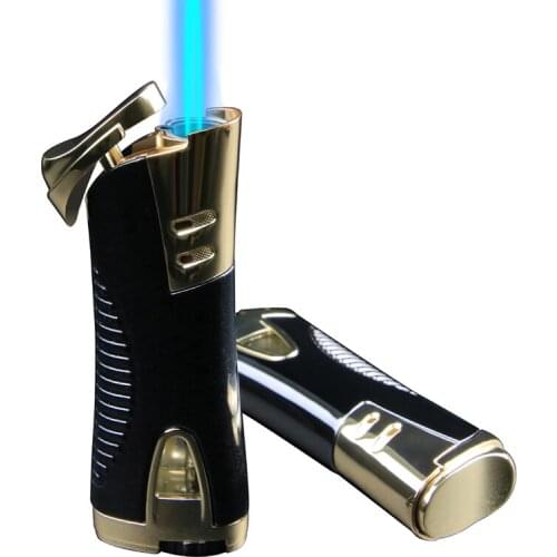 Blue flame gas direct impact lighter square side pulley Mini strong metal smoking snow lighter cigarette accessories mens gadge