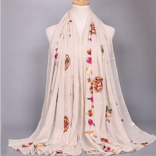H1111 new style big size muslim long scarf with flower embroidery,fast delivery, can choose colors
