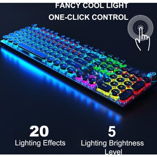 PC Laptop Steampunk Retro Backlit Gaming Mechanical Keyboards Rotating Control Macro LED Colorful Blacklight Gamer for PUBG
