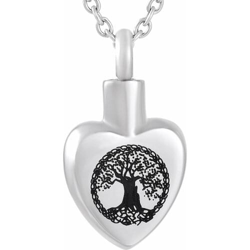 IJD9814 Hot Sale Tree of Life In My Heart Stainless Steel Memorial Urn Jewlery Pendant Keepsake Necklace Hold Cremation Ashes