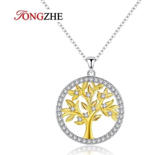 TONGZHE Tree Of Life Custom Necklace Personalized 925 Sterling Silver Lucky Tree Zircon Round Necklace Christmas Gift