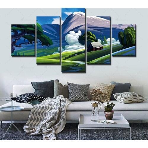 Canvas Painting Home Landscape Decor Modular Cartoon Picture Mountain Printed 5 Pieces Poster For Living Room Wall Art Framework
