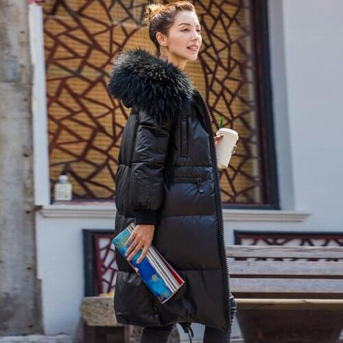 Genuine Leather Jacket Women Sheepskin Leather Reccoon Fur Collar Down Coat Winter Warm Thick Outwear K168642 MF423