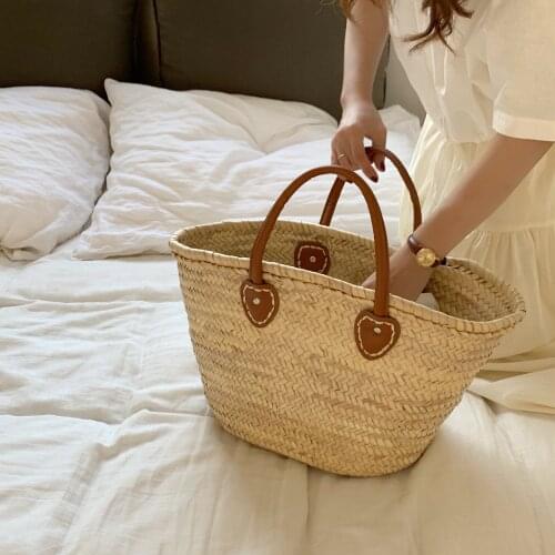 Summer Beach Bag High Quality Tote Handbags Rush Straw Bags Women Summer Handbag Travel Palm Basket Tote Carrycot