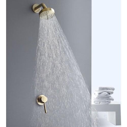 Brushed Gold Wall Mounted Shower Faucet Set Stainless Steel Rainfall Shower Head Single Handle Mixer Tap Bathroom Shower Mixers