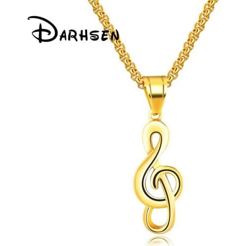 FATE LOVE Male Men Statement Necklace & Pendants musical note shape Metal stainless steel Link Chain Punk Fashion jewelry
