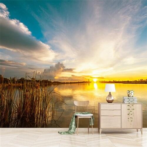 Custom any size 3D wall mural wallpapers Modern fashion Beautiful Sunset and lake water Wallpaper Wall Sticker