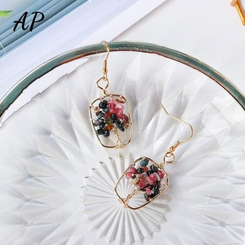 Natural crystal Tourmaline Earrings handicrafts tree of life DIY aura healing Earrings Gift for Women