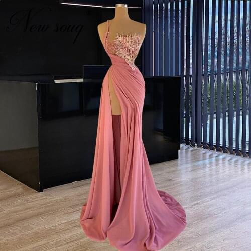 New High Split Side Party Gowns New Arrival Lace Beading Evening Dresses Middle East Satin Prom Dress Customize Dubai Women 2021