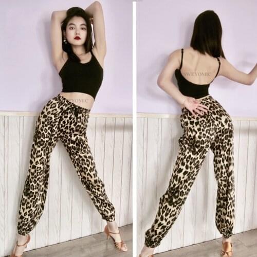 New Women Latin Dance Dress Leopard Pants Cha Cha Samba Stage Dance Costume Girls Practice Salsa Latin Dance Pants K13