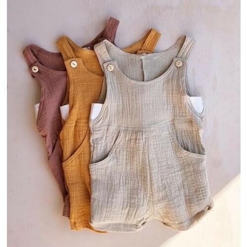 Newborn Toddler Baby Girl Clothing Romper Jumpsuit Summer Infant Clothes Sleeveless Pocket Solid Color Romper Outfit Sunsuit