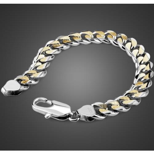 Wholesale 8 mm sterling silver chain bracelet. 100% Solid 925 Silver Mens / Boy Bangles Fashion Charm Gold silver jewelry