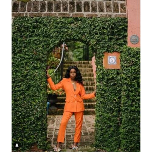 Long Sleeve Autumn Women Pantsuits Orange Suits Set ( Jacket+Pants) Suit Women Jacket Suits Female Ladies Customize Made