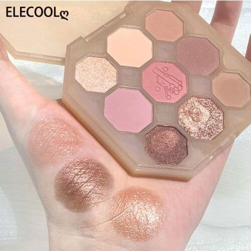 ELECOOL 9 Color Eyeshadow Palette Pearlescent Matte Earth Transparent Grid Eyeshadow Nine-color Square Peach Charming Makeup