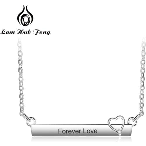 Personalized 925 Sterling Silver Name Bar Necklace with Heart Custom Nameplate Necklaces for Women Gift for Mother(Lam Hub Fong)