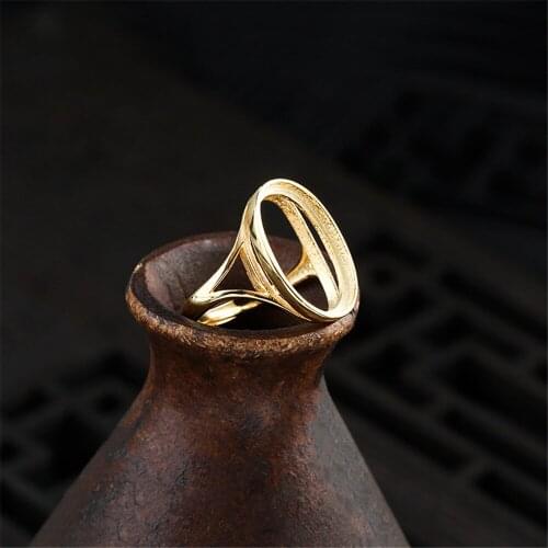 Adjustable Ring Blank for 6x8mm/7x9mm/8x10mm/9x11mm/10x14mm/12x16mm/13x18mm Oval Cabochons Yellow Gold Plated 925 Silver