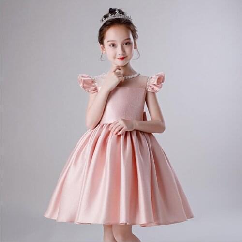 Pink Lace Beads Flower Girl Dress Princess Dress For Bridesmaid Wedding Party Dress Ball Gown Children First Communion Vestidos