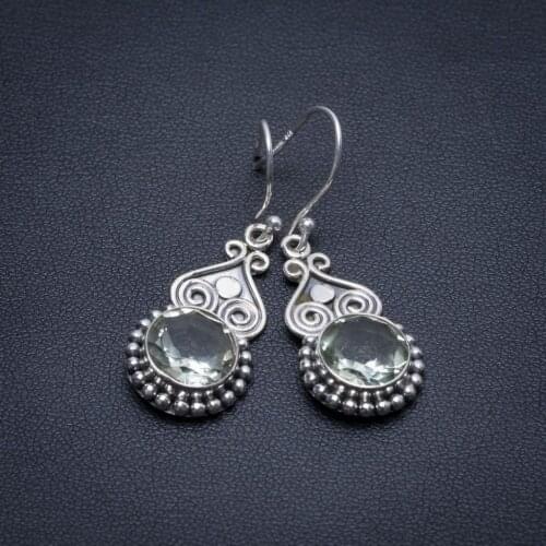 Natural Green Amethyst Handmade Boho 925 Sterling Silver Earrings 1 1/2" S1549