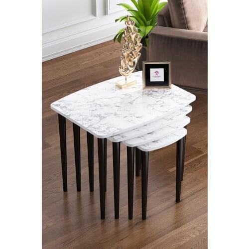 Modern Telwe Series White Marble Pattern Mdf Zigon Coffee table Pad 4'lü coffe table