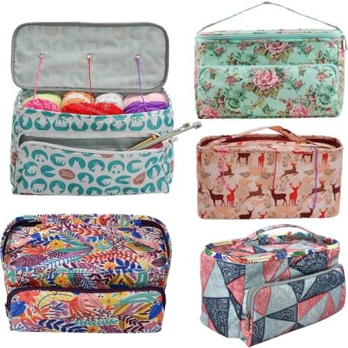 Cartoon Printing Knitting Needles Sewing Thread Yarn Storage Bag Wool Crochet Hook Sewing Tool Crochet Handle Organizer Bag