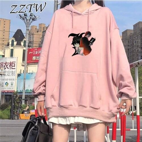 Death Note Solid Color Letter Printed Women Hoodies Harajuku Hip Hop Streetwear Anime Oversized Sweatshirt Hooded Pullover Tops