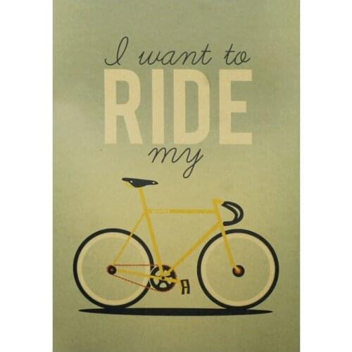 I Want To Ride My Bike nostalgic retro kraft paper poster bar home cafe decorative painting core wall stickers