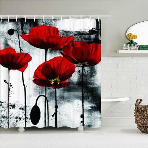 Beautiful flower lotus rose flower valentines day art shower curtain waterproof bathroom decoration home furnishing