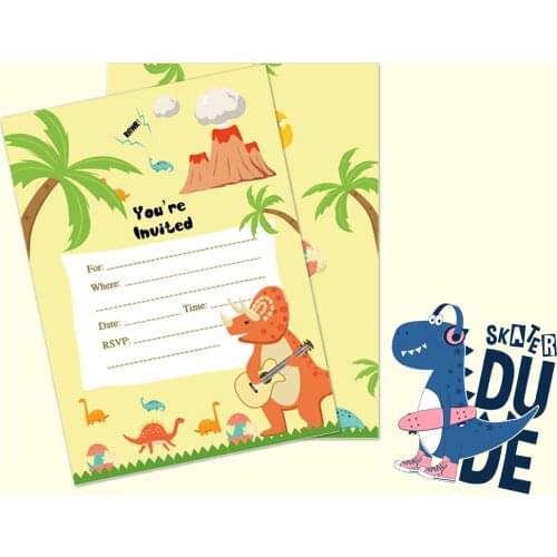 10pcs Cool Dino Dinosaur Party Invitations Card Invitation Wild One Party Greeting Cards for Birthday Party Favor Decorations