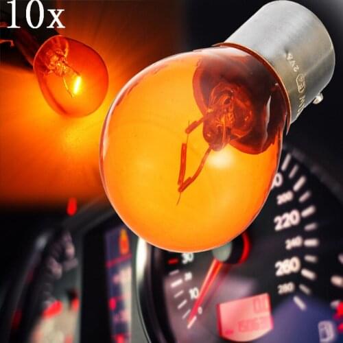 10pcs/Set Car Indicator Light Brake Reverse Lamp Parking Light Amber 1156 BAU15S PY21W Yellow Halogen Lamp DC 12V LED Bulbs