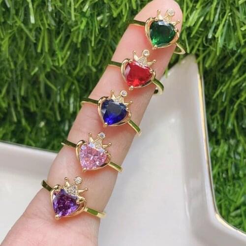 10Pcs Hot Selling Colorful Heart Crystal Zircon Ring New Vintage Heart Rings For Women Girls Fashion Jewelry