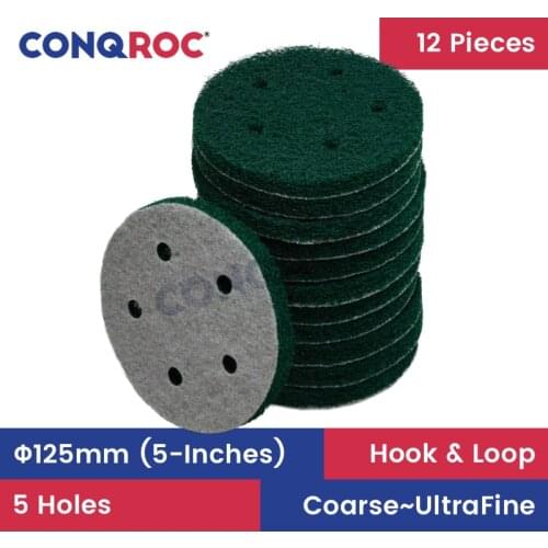 12 Pieces 125mm 5-Inches 5-Holes Nylon Scouring Pads Hook Loop Scouring Discs Rust Remover Grout Power Scrubber Cleaning