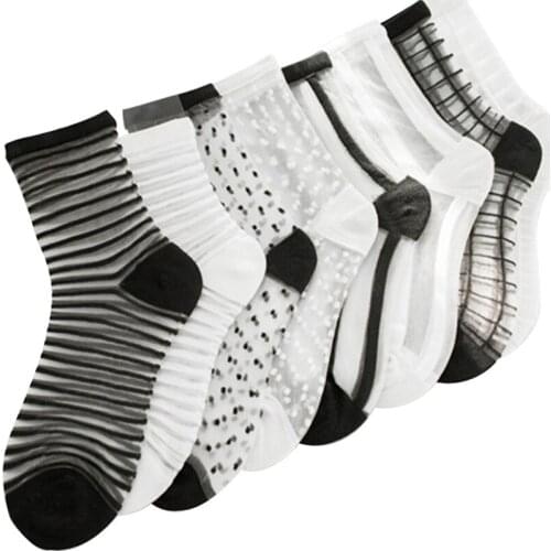 2 Pairs/lot Womens Socks Comfortable Sheer Silk Summer Ankle Transparent Crystal Lace Black White Ladies Socks Calcetines Girls
