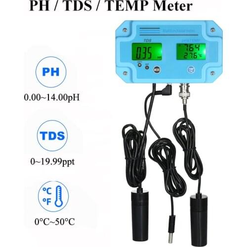 3 in 1 Digital PH TDS TEMP Meter Monitor Tester High Accuracy Online Water Quality Analyzer for Aquarium Swimming Pool PH-2983