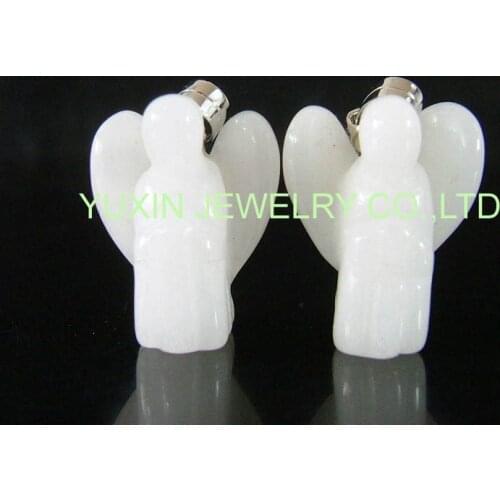 5pcs Beautiful Fashion Natural White Jades Angel Pendants Charms Stone for Necklace Making Jewlery Carved Angel With Wing