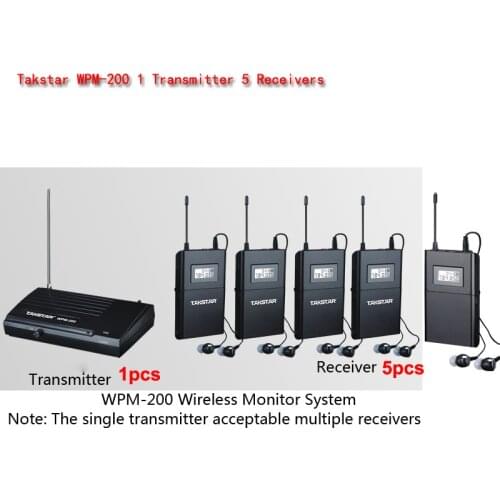 Takstar WPM-200 UHF Wireless In Ear earphones Stage Monitor System 1 Transmitter 5 Receiver Pack Wireless Monitor System