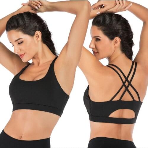 Womens Bra Cross Back Strappy Removable Pads Running Workout Bra with Pads Push Up Brassiere Bra Vest Wireless