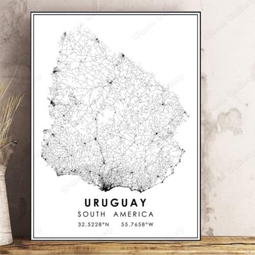 Black and White City Map The Uruguay City Map Poster HD Print Wall Art Canvas Nordic Landscape Painting For Home Decor
