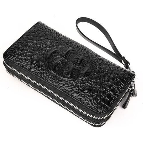 New Mens Long Hand Bag Fashion Crocodile Pattern Luxury PU Leather Men Zipper Phone Wallet Large Capacity Multifunction Handbag