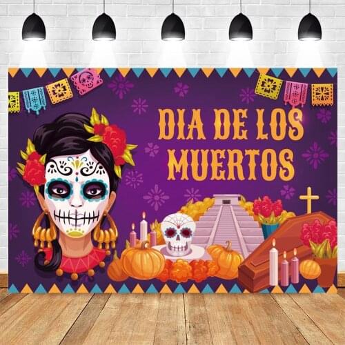 Yeele Mexican Day Of The Dead Backdrop Candle Flower Step Skull Photography Background Dia DE Los Muertos Party For Photo Studio