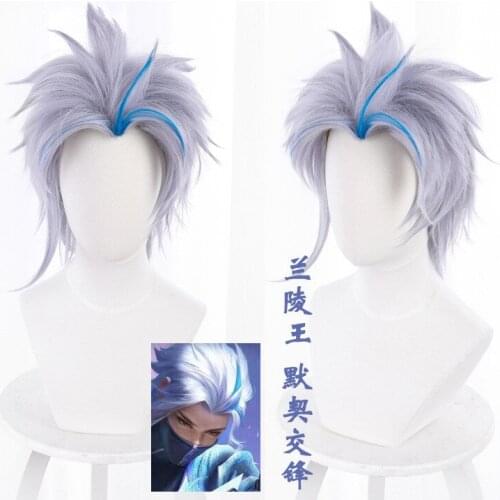 Role-playing Game Wig Gray Purple Highlighting Blue Lanling Wang Hua Mulan High-quality High-temperature Heating Synthesis