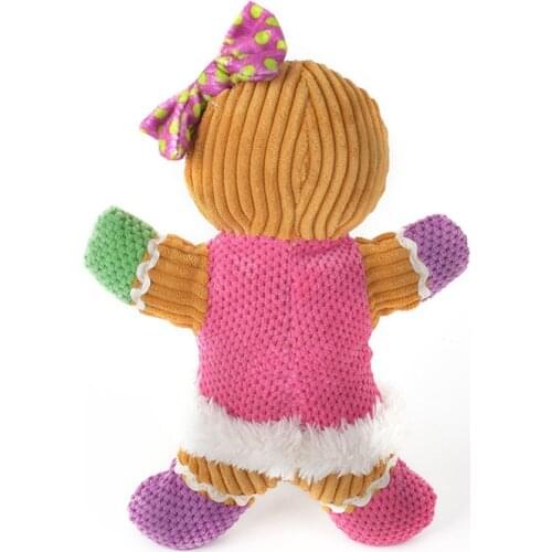 Dog Toy Plush Squeaky Chew Toy Gingerbread Doll Interactive Pet Toy