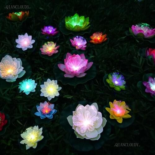 Artificia Led Optic Fibre Waterproof Pond Flower Heads Light Lotus Leaf Lily Color Wedding Home garden lamp floating D79