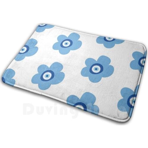 Evil Eye Poppy Mat Rug Carpet Anti-Slip Floor Mats Bedroom Evil Eye Poppy Flower Superstition Jewish Israel Blue Daisy Ayin
