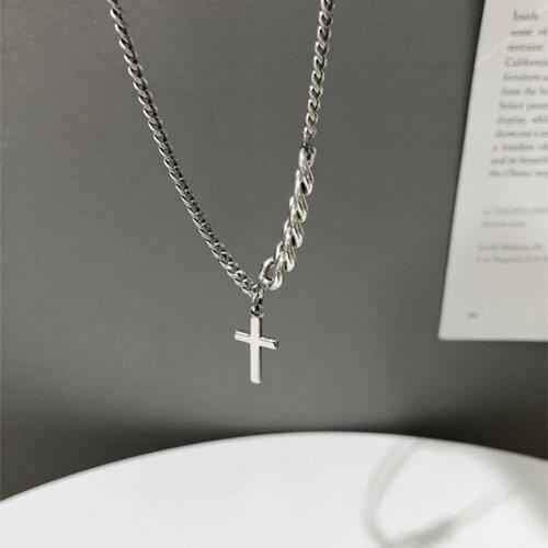Kpop Fashion Vintage Stainless Steel Cross Short Necklace Sweater Chain For Men Woman Egirl Bff Harajuku Party Jewelry 1 PCS
