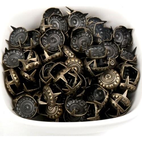 50pcs Round Metal Bronze Four Fastener Brads Spikes Scrapbooking Embellishment Crafts Pushpin Studs Decoration 11mm