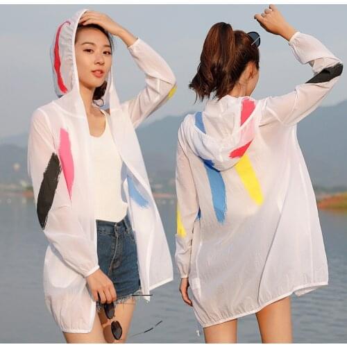 Women Summer sun protection Jacket Long Hooded Sunscreen Coat Loose Perspective Clothing Long Sleeve beach Jacket S M L XL 3XL