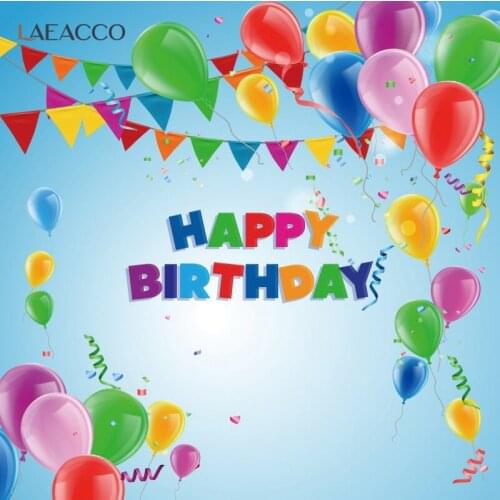 Laeacco Light Blue Background Bunting Balloon Decor Birthday Theme Party Baby Child Portrait Photo Background Photo Backdrop