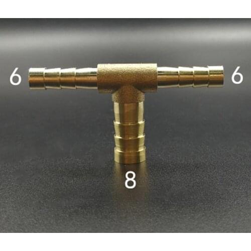 Brass Hose Barb Reducer Fitting Tee 3 Way Splitter 6-8-6mm Water Gas