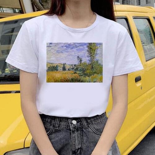 Fashion Art Oil Painting T shirt Women Lovely Shirt 2020 Casual Short Sleeve O-neck Tee Shirt Womens T-shirt