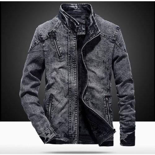 Men New Fashion Jackets denim Vintage Cotton Slim Fit Denim Coats Male Stand Collar Long Sleeve Casual wool liner Plus Size